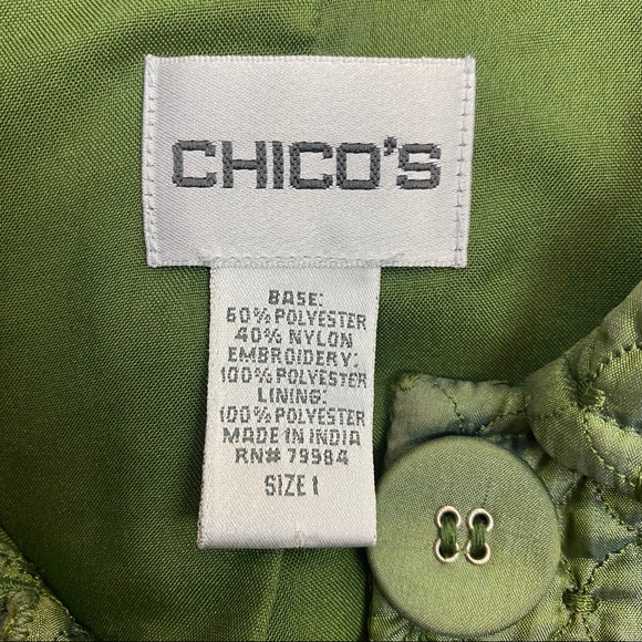 Chico’s Green Quilted Jacket Size 1 Medium US Sz 8 - Picture 10 of 11